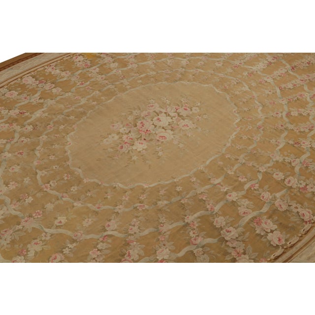 Rug & Kilim Late 18th Century Antique Floral Aubusson Flatweave Oversized Oval Rug in Brown For Sale - Image 4 of 7