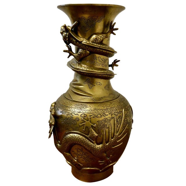 Metal Large Oriental Decorated Brass Vase, 1900 For Sale - Image 7 of 7