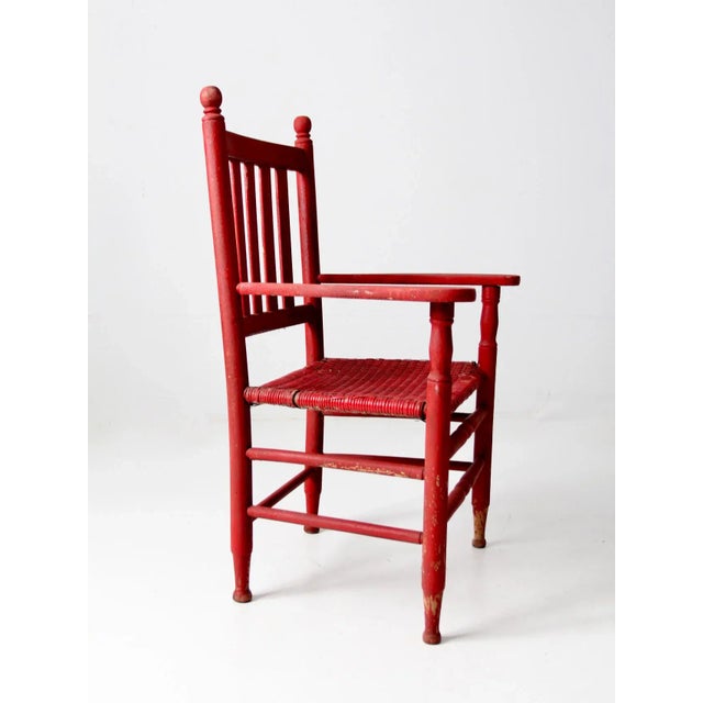 Wood Antique Red Wicker Seat Arm Chair For Sale - Image 7 of 13