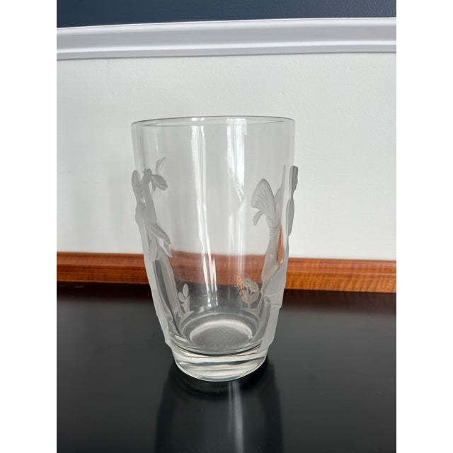 1940s 1940 Verlys Raised Seasons Art Deco Frosted Glass Vase Signed Carl Schmitz Verly For Sale - Image 5 of 11