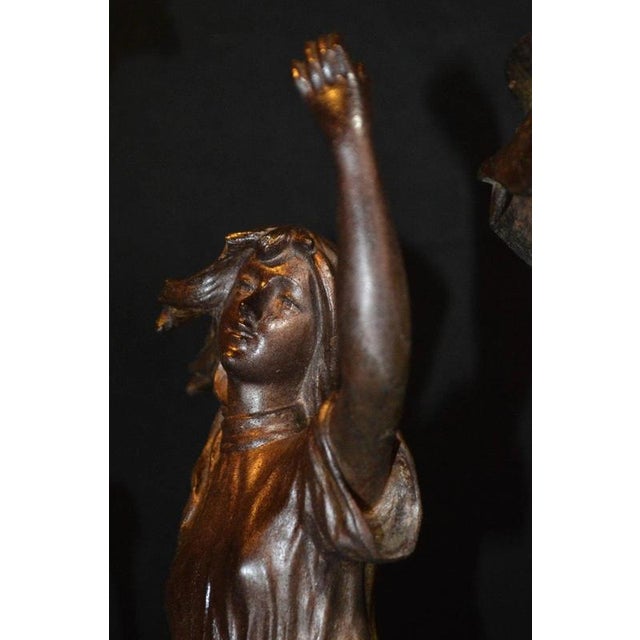 Gold Art Nouveau French Figural Bronze Desk Lamp & Inkstand from Louis Cahuzac, 1920 For Sale - Image 8 of 18