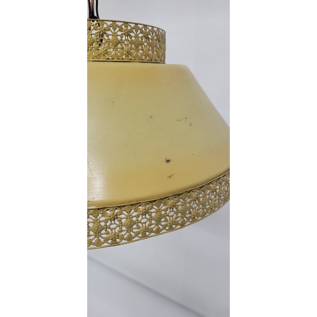 Vintage Farmhouse Cottage Core Yellow Gold Tole French Filagree Metal Hanging Ceiling Kitchen Light For Sale - Image 10 of 11