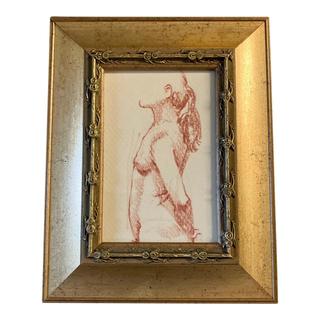 1970’s Original Small Sepia Female Nude Study Drawing Ornate Tabletop Frame For Sale