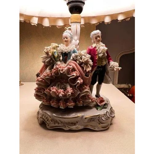 Vintage Victorian Dresden Porcelain Lamp, Germany For Sale - Image 6 of 11