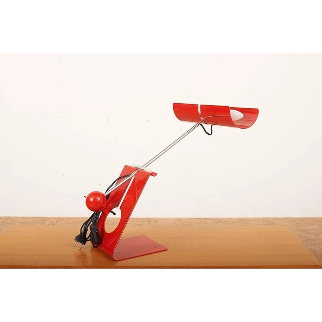 Table Lamp with Picchio Woodpecker Base in Sheet Metal Red & Frame Steel Tube Chrome by Mauro Martini for Fratelli...