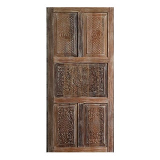Antique Floral Carved Rustic Wood Sliding Barn Door – Statement Bedroom Door 80x36 For Sale