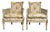 1950s Pair of Hibriten Chair Co. Louis XVI-Style Bergère Armchairs | Cream & Gilt | Cane Sides | Floral Brocade | Lenoir Nc For Sale