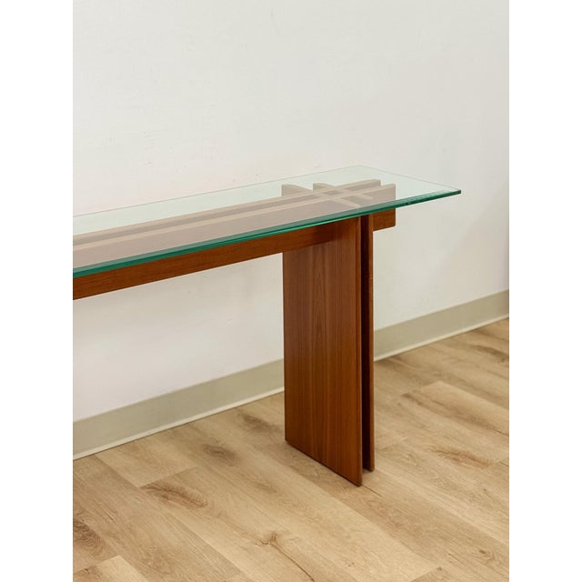 Mid 20th Century Vintage MCM Danish Teak Puzzle Console Table, Glass Top Mid Century, Entry Table, Danish Modern Sofa Table For Sale - Image 5 of 17