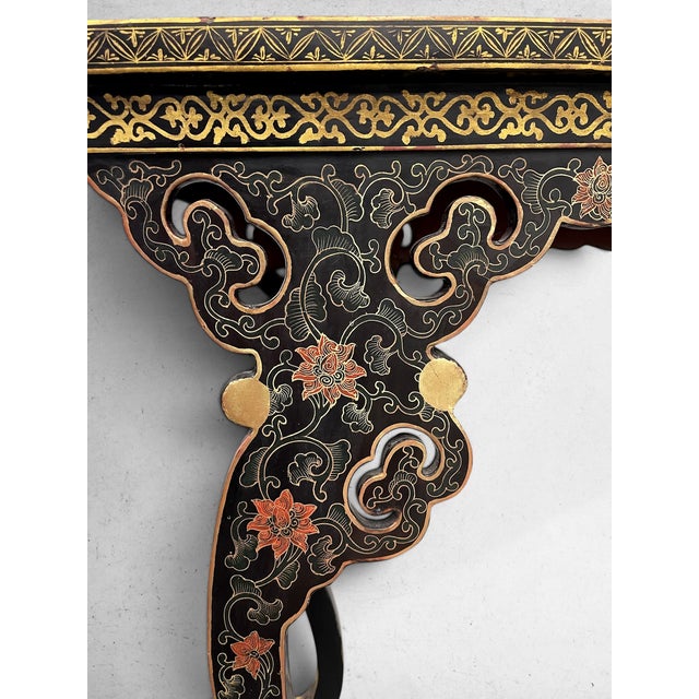 Black Antique Chinese Black Lacquer & Gilt Carved Console Table, C. 1890–1920 For Sale - Image 8 of 9