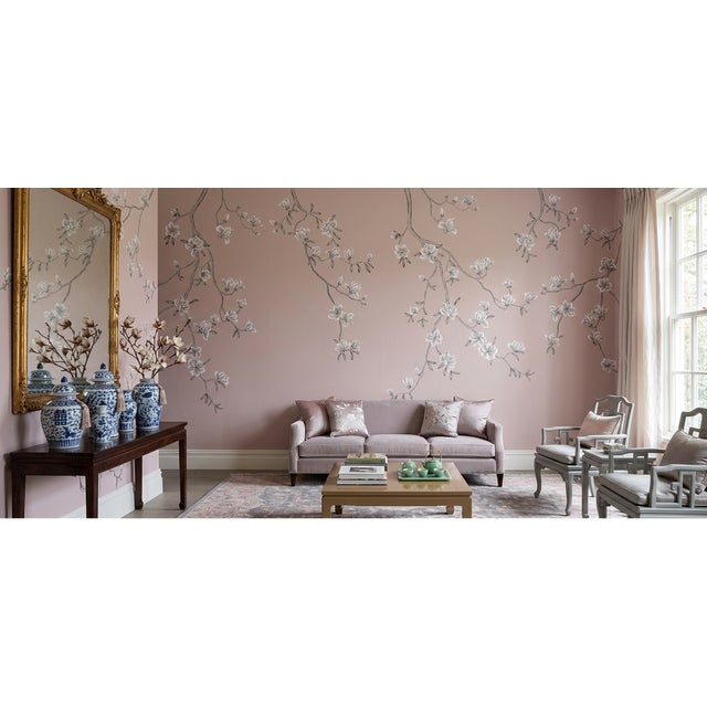 Chinoiserie W36'*h108"/Panel, a Set of 6 Panels Magnolia Wallpaper, Mauve Magnolia Wallpaper For Sale - Image 3 of 6