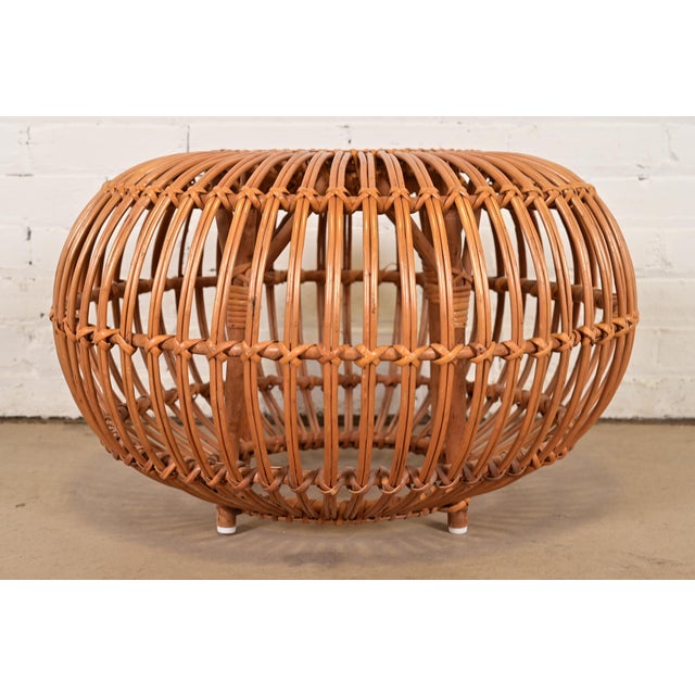 Franco Albini Mid-Century Organic Modern Italian Rattan Pouf Ottoman For Sale - Image 9 of 9