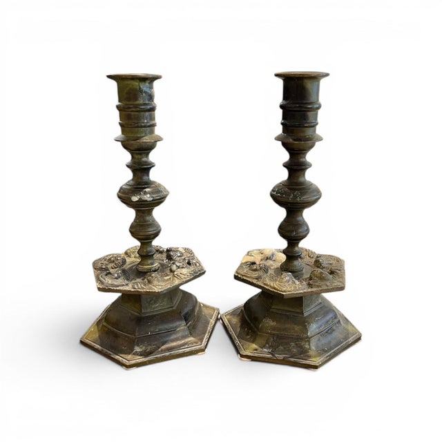 Traditional 19th Century Belgian Pair of Heavy Bronze Candlesticks For Sale - Image 3 of 4