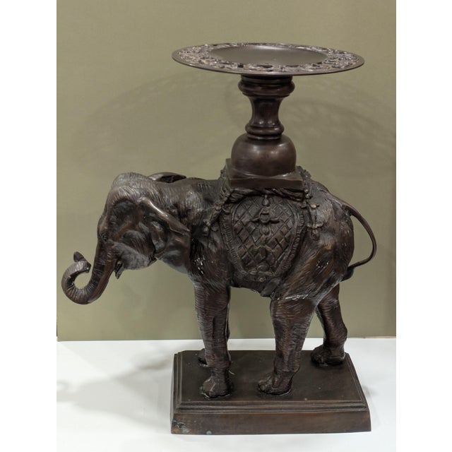 Hollywood Regency Large Maitland Smith Bronze Elephant Center Piece For Sale - Image 3 of 15