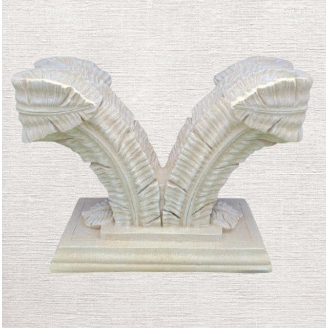 A wonderful large vintage tropical palm frond Regency plaster console table. The table features a pretty heavily carved...