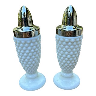 1970s White Milk Glass Salt & Pepper Shakers- a Pair For Sale