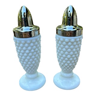 White Milk Glass Hobnail Salt & Pepper Shakers- A Pair For Sale