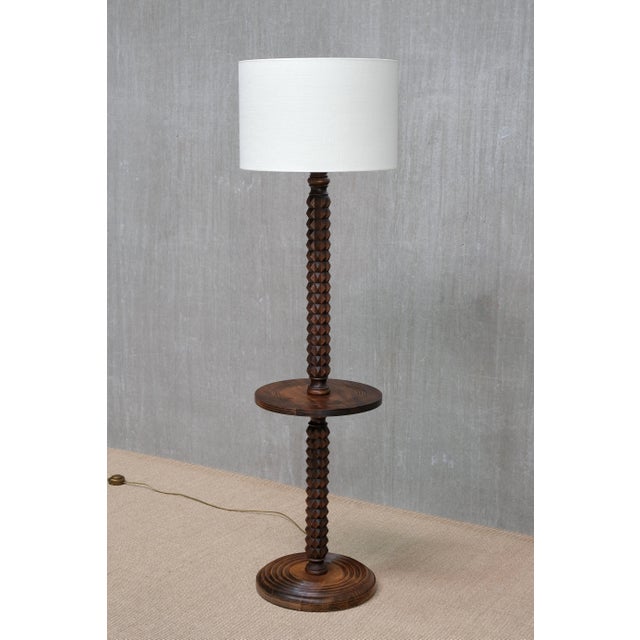 Sculptural Floor Lamp with Table in Oak and Linen from Charles Dudouyt, France, 1940s For Sale - Image 6 of 13