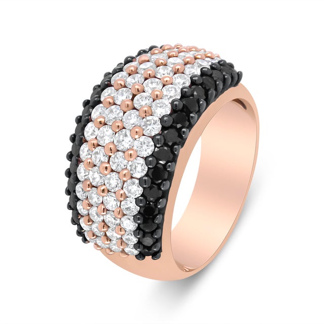 Haus of Brilliance 18K Rose Gold 2 1/5 Cttw Black and White Diamond 6 Row Band Ring (F-G and Black Color, VS1-VS2 Clarity) - Ring Size 7 For Sale - Image 4 of 6