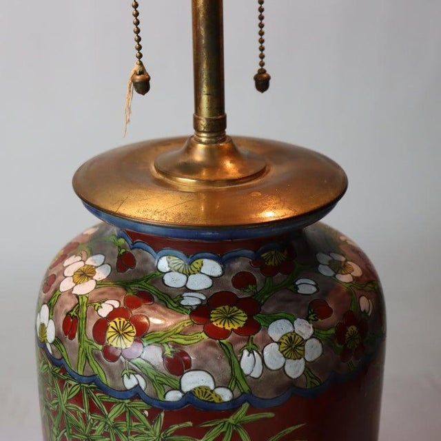 Antique Japanese Enameled Porcelain Lamp With Figures C1920 For Sale - Image 9 of 13