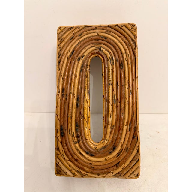 Wicker or Bamboo pencil reed tissue box cover or holder. circa 1960s-1970s. Made in Hong Kong. Overall good condition,...