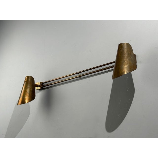 Mid-Century Modern Paavo Tynell Style, Large Double Wall Sconce, Pierced Brass, Finland, 1950s For Sale - Image 3 of 12