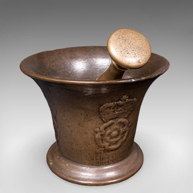 Antique Apothecary Mortar & Pestle, English, Bronze, Kitchen, Chemist, c.1650 For Sale - Image 9 of 10