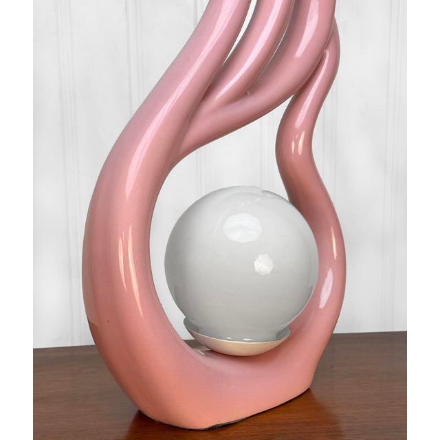 Vintage Art Deco Flamingo Mauve Pink Porcelain Orb Table Lamp For Sale - Image 6 of 9