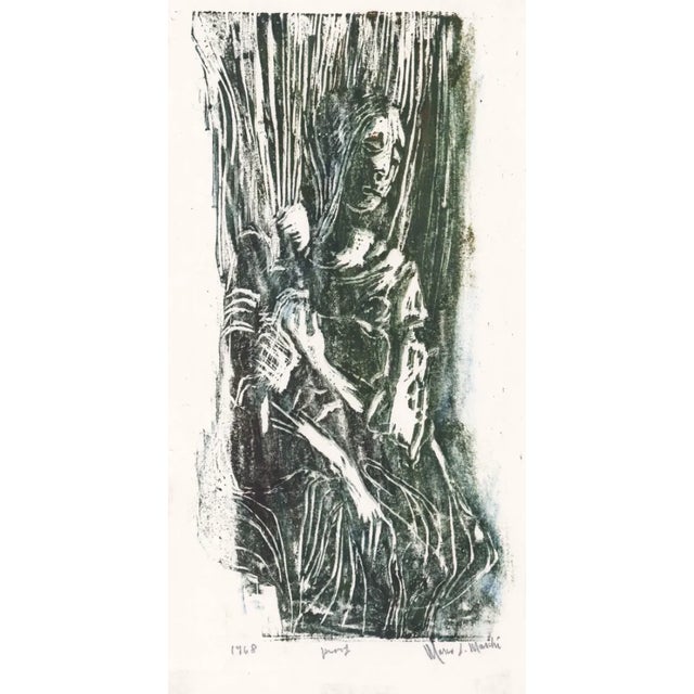 1968 Marco Marchi Female Figure Woodblock Print For Sale - Image 4 of 4