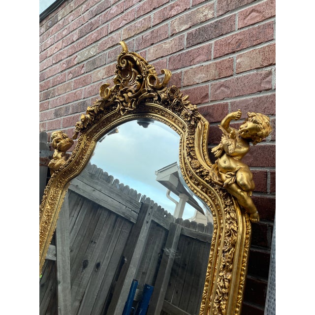 Gold Gorgeous Monumental Louis XV Style Gilt Floor Mirror For Sale - Image 8 of 12