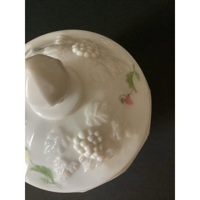 Westmoreland Vintage 1950’s Milk Glass Covered Candy Jar Round Vanity Jar Floral Footed For Sale In Houston - Image 6 of 8