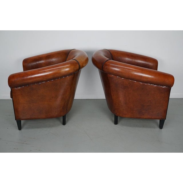 Set of Vintage Dutch Cognac Colored Leather Club Chairs For Sale - Image 10 of 17