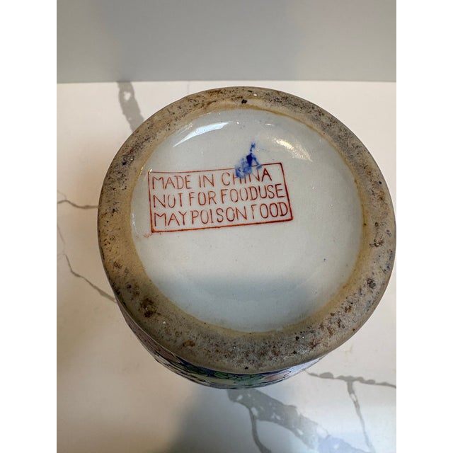 Ceramic Vintage Chinoiserie Hand Painted Vase For Sale - Image 7 of 10