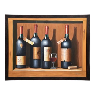 Large 51-Inch A. Warner 20th Century Oil on Canvas- Classic Wine Painting For Sale