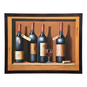 Large 51-Inch A. Warner 20th Century Oil on Canvas- Classic Wine Painting