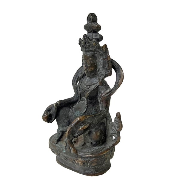 Distressed Marks Bronze Color Metal Zambala Fortune Deity Statue For Sale In San Francisco - Image 6 of 8