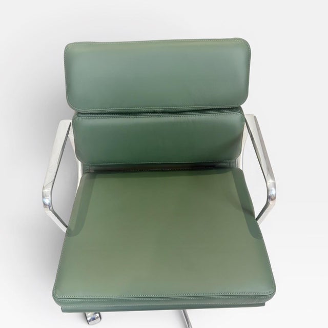 Green Herman Miller Eames Aluminum Group Soft Pad Management Chair - Green Leather For Sale - Image 8 of 10