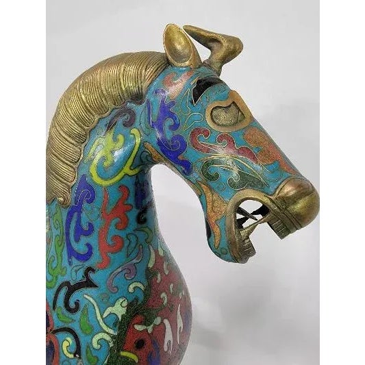 Asian Antique Chinese Cloisonne Enamel Gilt Success Horse Statue For Sale - Image 3 of 10
