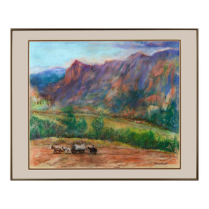 Pioneer Mountain Landscape With Horse and Buggy, Multi-Color Pastel