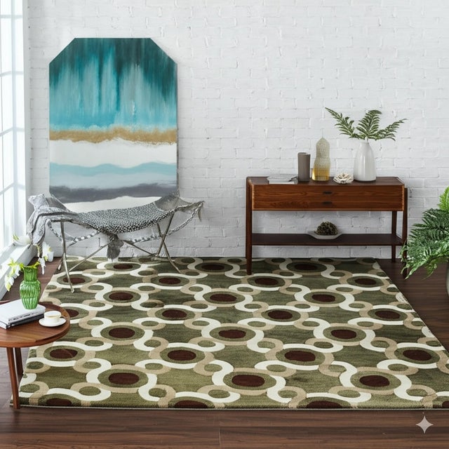 Textile 9x12 Talia Artistic Green Geometric Contemporary Chinese Hand Knotted Wool Rug For Sale - Image 7 of 7