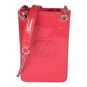 Pink Patent CC Phone Holder With Chain