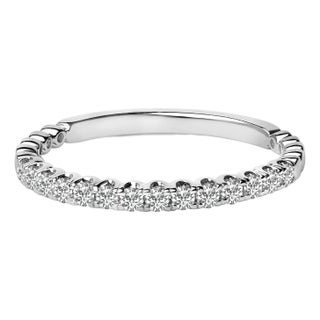 14K White Gold 1/4 Cttw Round Diamond Prong Set Wedding Band, Size 4.5 For Sale