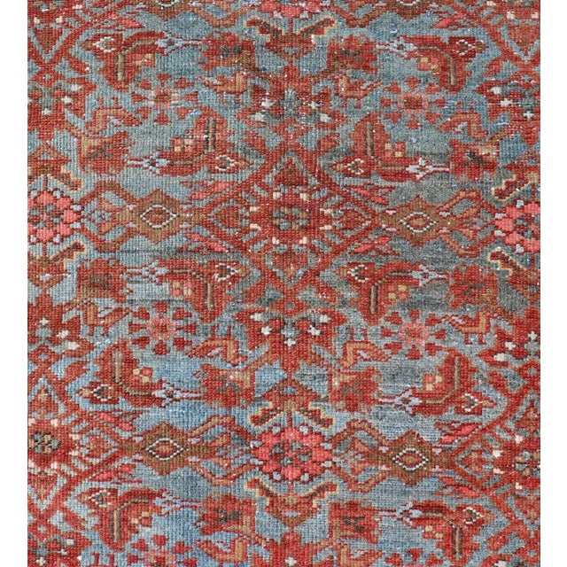 Persian Malayer Runner With Sub-Geometric Design in Blue, Red and Taupe 3.9 X 12.10 For Sale - Image 10 of 13