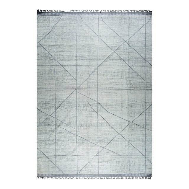 Marrakech Beige Whisper Hand-Knotted Wool Rug Carpet, Soft Geometric Design For Sale