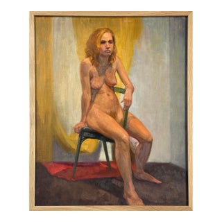 Vintage Realist Academic Life Study Seated Nude, Framed (Oil on Canvas Paper) For Sale