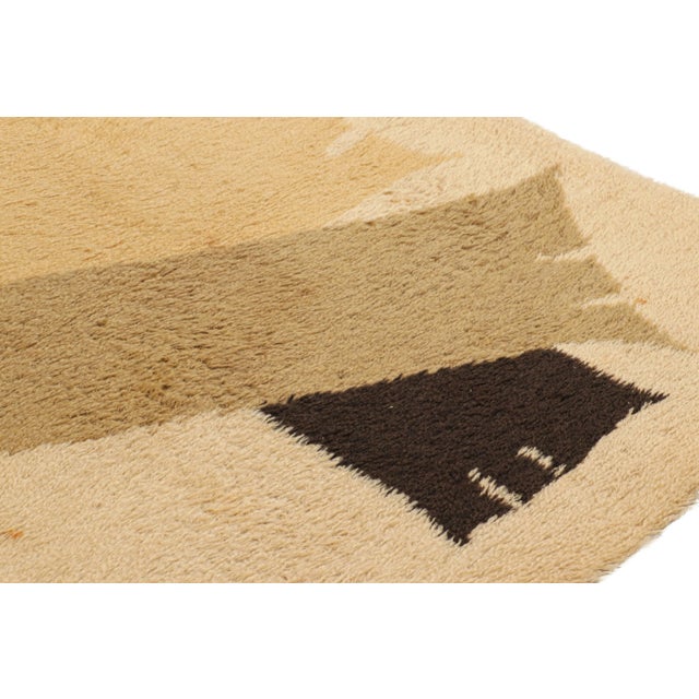 Vintage Swedish Rya Rug in Beige-Brown With Geometric Patterns, From Rug & Kilim For Sale In New York - Image 6 of 7
