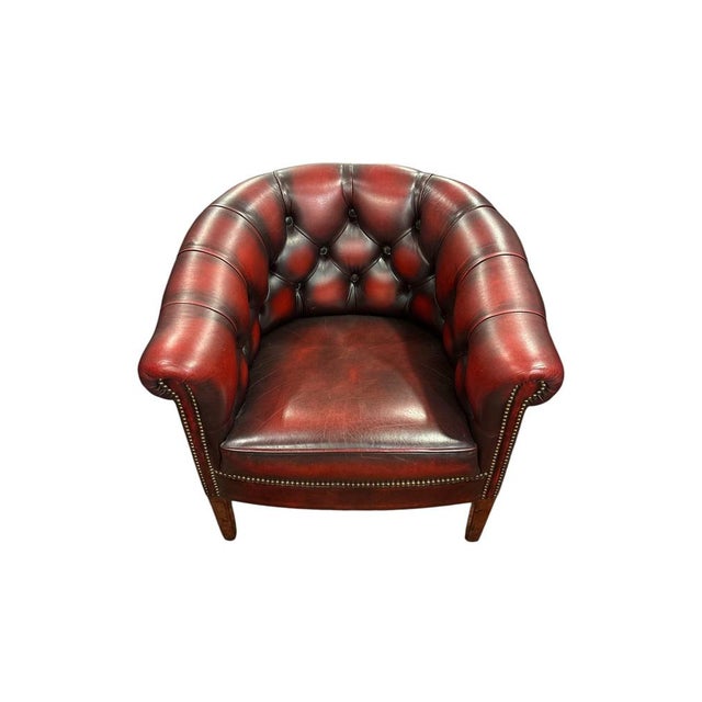 Vintage Chesterfield-Style Club Chair in Oxblood Leather For Sale - Image 3 of 7