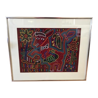Vintage Mola Hand Stitched Textile Art, Framed For Sale