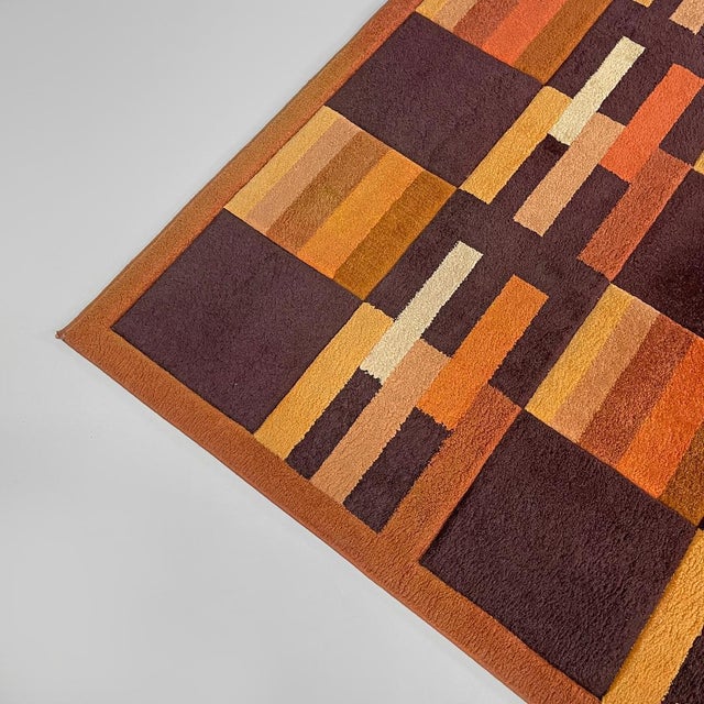 Modern Italian Rectangular Rug with Brown and Orange Geometric Decorations, 1970s For Sale - Image 17 of 18