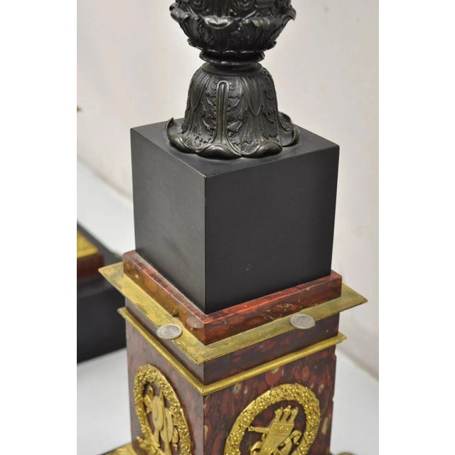 Bronze Late 19th Century French Empire Tall Bronze & Marble Lighted Candelabra Torchiere Floor Lamps - a Pair For Sale - Image 8 of 18