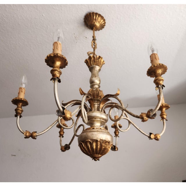 Large Vintage Italian Baroque Hand-Carved Chandelier, 1930s For Sale - Image 12 of 18